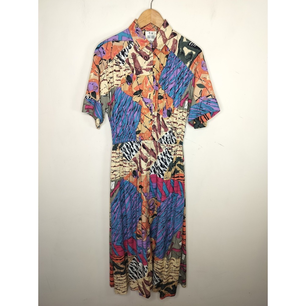 Together Abstract Patchwork Midi Dress in Purple, Orange, Blue